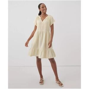 Pact Organic Cotton Coastal Double Gauze Throw-And-Go Dress Yellow Women's Large